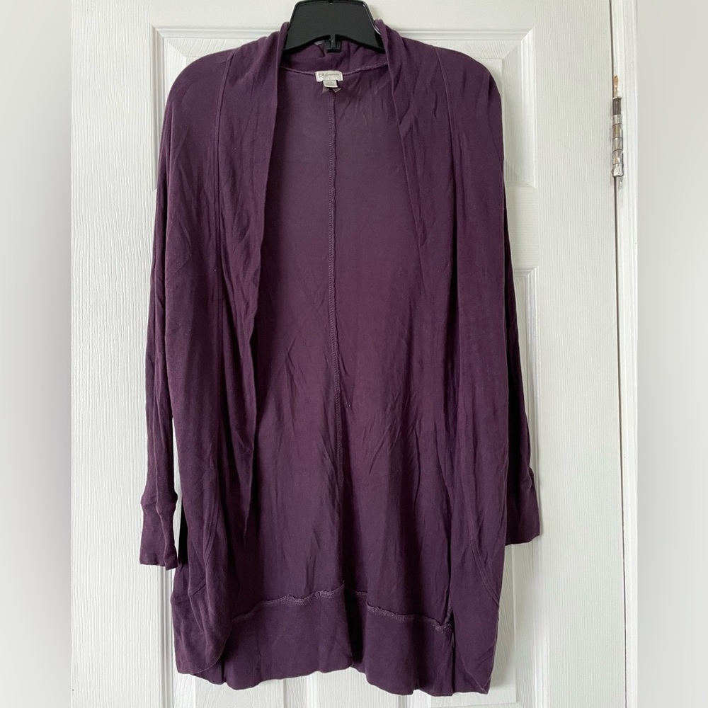 Eggplant Lightweight Open Front Sweater